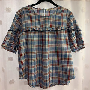 Medium Madewell Ruffle-Yoke Top in Plaid